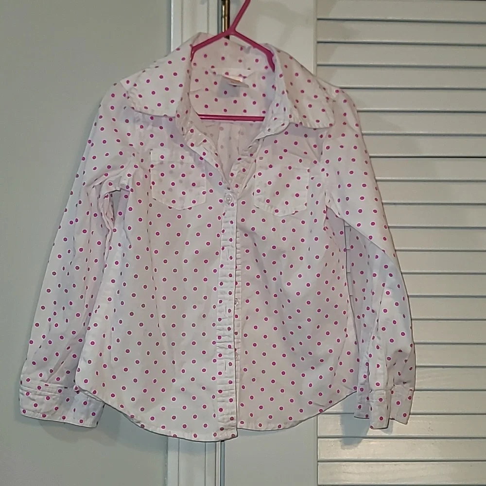 Gymboree White Button-Down Shirt with Pink Polka Dots